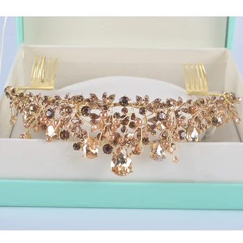 Noi Stras pearl design coroana de mireasă lucrate manual șampanie tiara cu bandă de susținere cristal diadema femei petrecerea de nunta accesorii de par