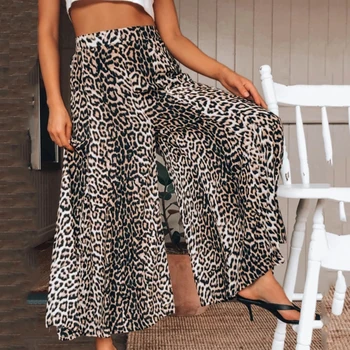 Moda Vara Elegante Casual Pantaloni 2020 Femei Sexy Leopard De Imprimare Leopard Cu Talie Inalta Pantaloni Largi Femei Pantaloni Largi Picior