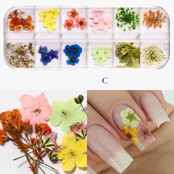 Flori uscate pentru Unghii 12Grids se Amestecă Mini Unghii Flori Uscate Autocolant pentru Sfaturi Decor Manichiura UV Gel Modele de Artă Adevărată Naturale