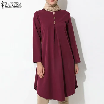 Femei Bluza Asimetrica ZANZEA 2021 Epocă Musulman Lungi Tricou Casual cu Maneci Lungi Blusas de sex Feminin Butonul Topuri Plus Dimensiune Tunica