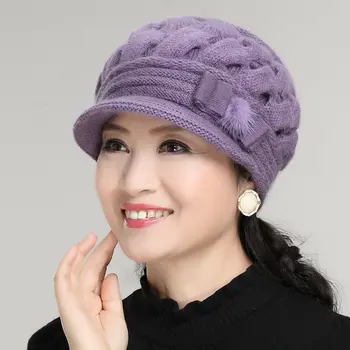 Mamei cadou de anul nou iepure capac tricot eșarfă la femeile în vârstă de toamnă și de iarnă fire pălărie eșarfă de iarna pentru femeie blană pălărie deux-pieces