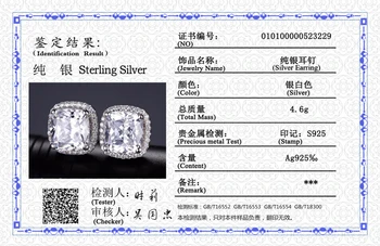 Cu Certificat Original Cercei Argint 925 Bijuterii de Nunta de Lux 8*8mm Zirconiu Cubi de Piatră prețioasă Stud Cercei Pentru Femeile Cadou