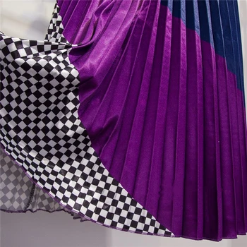 Marwin 2019 Primăvara Nou-Venit Europen de Potrivire de Culoare Carouri fusta Plisata High Street Style de la Jumătatea Vițel Imperiu cu Dungi pentru Femei Fuste