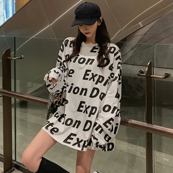 Femei haine 2019 toamna vogue streetwear stil coreean topuri casual scrisoare de imprimare plus dimensiune maneca lunga tricou femme