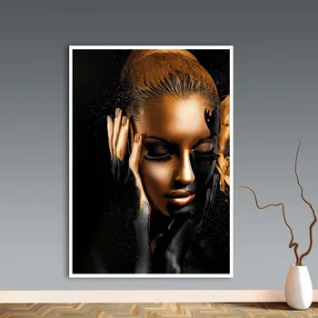 Aurul negru African Femeie Panza Pictura, Postere, Printuri Quadros Cuadros de Arta de Perete Imagine Scandinave pentru Living Decor Acasă