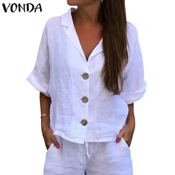 VONDA Plus Dimensiune Tunica de Vara Femei Topuri Vintage Maneca 3/4 Boem Plaja Tricouri 2021 Liber Casual Bluza Sexy Petrecere Topuri Blusa