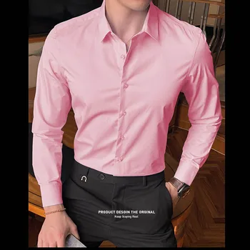 DIAVOLUL KING2020 Noua Moda pentru Bărbați de Culoare Solidă Bumbac cu mâneci Lungi Tricou Casual Slim Afaceri Sociale Formale Tricou