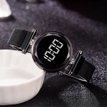 De lux de Moda LED Ceas pentru Femei Digital Magnet Plasă din Oțel Inoxidabil Trupa Femei Ceas pentru Cadou Relogio Feminino