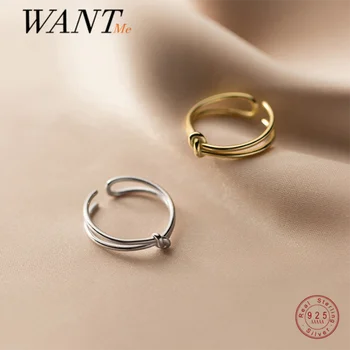 VREI Real de Argint 925 Moda coreeană Minimalist Dublu Înnodate Deschiderea Deget Inel pentru Femei Chic Partid de Bijuterii Cadou
