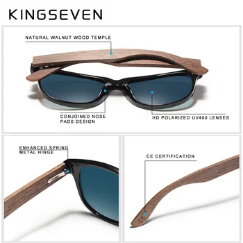 KINGSEVEN lucrate Manual din lemn de Nuc ochelari de Soare Barbati din Lemn Ochelari Femei Polarizati Oglinda Vintage Design Pătrat Oculos de sol