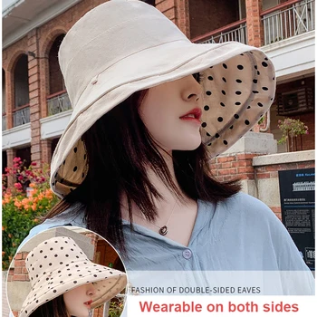 USPOP Vara femei pălării găleată pălării cu buline bumbac pălării Panama pălării de soare Purtate pe ambele părți