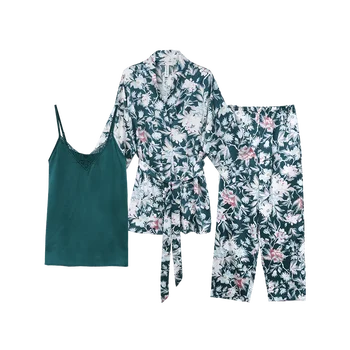 FENTENG Toamna Pijamale Pentru Femei de Moda Set de Trei piese de Dantelă Tancuri,Imprimate Tricou,Pantaloni,Acasă Costum de Pijama Femei Set J98112289