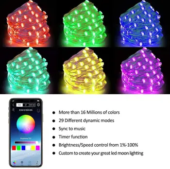 2M 5M 10M 20M Culoare RGB Șir Pom de Crăciun de Basm App Lumină de Control Lumini LED Home Garden Party în aer liber, Decor de Vacanță