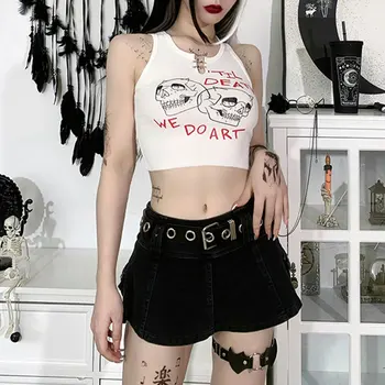 InsGoth Gotic Craniu De Imprimare Alb Tancuri Harajuku Punk Brook Mozaic Femei Tancului Streetwear Grunge Vara De Bază A Culturilor Topuri