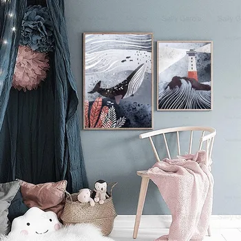 Abstract Mare Poster Balena Derivă Sticla De Artă Panza Pictura Tapet Nordic Ambarcațiuni De Imprimare Imagine Decorare Dormitor