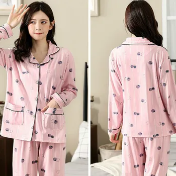 Femei Seturi de Pijama Plus Dimensiune 5XL de Imprimare Simplu, Guler de Turn-down de sex Feminin Moale Liber Talie Elastic Moda coreeană Stil Chic Homewear