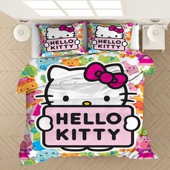 Desene animate HelloKitty Pisica Set de lenjerie de Pat Drăguț Fată Dormitor de Decorare Set de lenjerie de Pat Pentru Copii Cadouri de Craciun