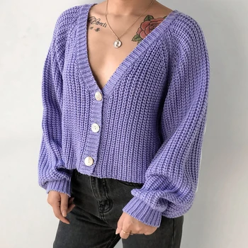 SUCHCUTE moda 2020 femeie v gât pulovere flare sleeve cardigan y2k violet Tricotate haine vintage fuzzy e fata de tinutele anilor ' 90
