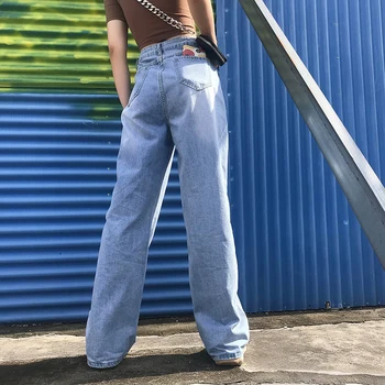 XUXI Toamna anului 2020 Rupt Blugi Femei Streetwear Înaltă Talie Pantaloni de Moda Liber Cowboy Trage-Sol Largi Picior Pantaloni Lungi FZ2448
