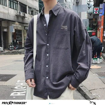 Privathinker Bărbați Solid Camasa Maneca Lunga 2020 Om Coreea Moda Luni Broderie Tricou Masculin Streetwear Primăvară, Tricouri Femei