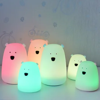 Urs Polar a CONDUS Lumina de Noapte cu Senzor Tactil Desene animate pline de culoare Silicon USB Reîncărcabilă Dormitor Lampă de Noptieră pentru Copii Cadouri pentru Copii