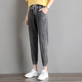 Blugi Femeie Înaltă Talie Cordon Vrac Plus Dimensiune Casual Street Stil Denim Glezna-lungime Pantaloni Harem