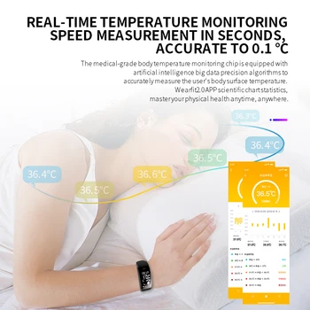 Lerbyee Ceas Inteligent T5 Temperatura Corpului rezistent la apa de Fitness Ceas Vreme Memento Pedometru Smartwatch pentru iOS Android Sport