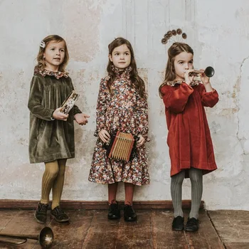 2020 Fi O Marca Noua de Toamna Iarna Copii Rochie de Catifea pentru Fete Drăguț Print cu Maneci Lungi Gros Rochie Copil de Moda Outfts Pânză
