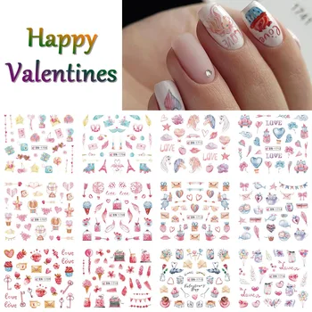 12pcs Ziua Îndrăgostiților Roz de Unghii Autocolante Dragoste Balon Desene animate Apă Manichiura Glisante pentru Valentine Decorare DIY Folie Accesorii