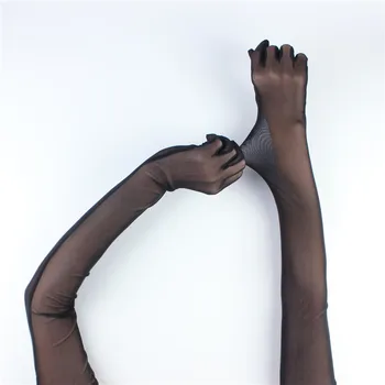 55cm Sexy Dantelă Subțire Gol Negru Transparent Mănuși Lungi Moale Respirabil Solid Net Fire Femeile Omul de Performanță Petrecere Elasticitate