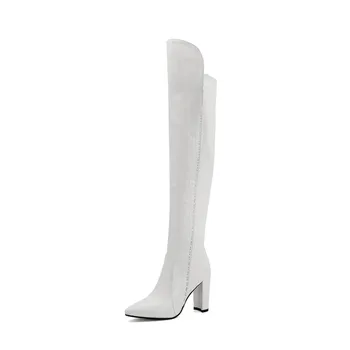 MORAZORA 2020 Peste genunchi cizme sexy extreme tocuri ascuțite toe femei cizme de iarna alb-negru cizme pentru femei de culoare