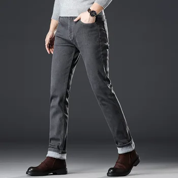 SHAN BAO Bărbați Montate Direct Grey Jeans Fleece Gros de Bumbac Confortabil Cald Îmbrăcăminte de Brand de Moda Clasic Slim Blugi Denim