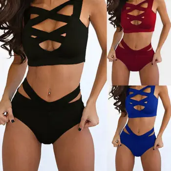 2021 Nou Stil De Femei Brazilian Sexy Căptușit Talie Mare Bikini Set Tubulare Push Up Costume De Baie Costum De Baie, Costume De Baie Vara Beachwear