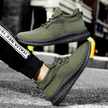 Armata Verde Bărbați Șosete Boot Țesut Pantofi De Alergare Ușoară Confortabilă De Mers Pe Jos Adidași Sport Respirabil Formatori Atletice 45 Trend