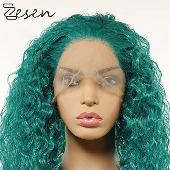 ZESEN Synthetic13×4 Dantelă în Fața Peruca Pentru Femei Timp Scurt verde Pervers Parul Cret Peruci Peruci Cosplay Rezistente la Căldură
