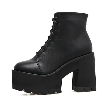 Femei de moda punk cizme bottes femmes platforma pantofi cu Tocuri inalte femei glezna cizme de Toamna si iarna din Piele cizme motocicleta B461