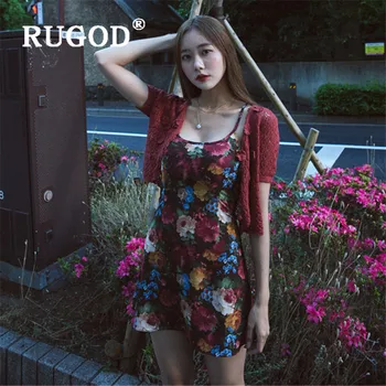 RUGOD clasic de epocă Florale rochie femei sexy pătrat guler fără mâneci rochia sarafan de vara rochie casual