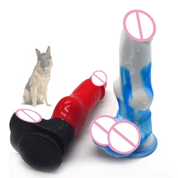 FAAK Silicon Animal Penis artificial Penis urias sex Feminin Masurbator pasarici rase Masaj Cainelui Vibratoare Jucarii Sexuale Colorate Penis Cu ventuza de Jucărie pentru Adulți