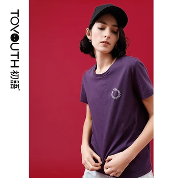 Toyouth Vara Noi de Sosire Topuri de Bumbac Stil coreean Drept Broderie Alb Botteming Maneci Scurte T-shirt Pentru Femeie