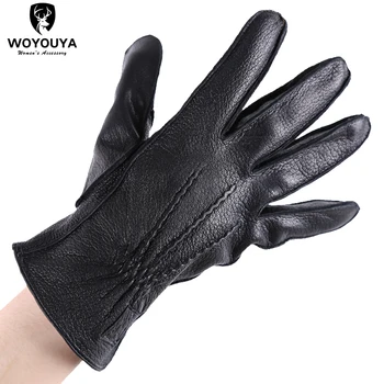 Negru piele de oaie cusute de mână mănuși pentru bărbați,gros de cald mănuși de sex masculin de iarnă,de conducere bărbați mănuși din piele,mănuși Confortabile de sex masculin-8048