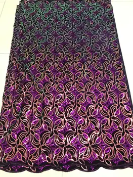 (5yards/pc) moale din Africa de catifea dantela tesatura în violet, cu frumoase paiete multicolore broderie pentru rochie de petrecere FHS076