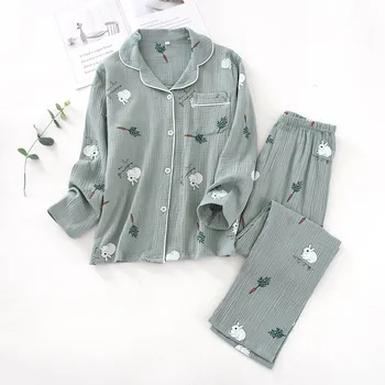 2020 Primăvara Și Toamna Doamnelor Nou Set De Pijama Drăguț Iepure Tipărite Pijamale Femei Tifon De Bumbac Vrac Subțire Respirabil Homewear