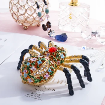 H&D de Mână-pictat cu Balamale Spider Breloc cutie Cu Cristale Email Animale Decor Aranchnid Figurina de Colectie de Bijuterii de Stocare Cadou