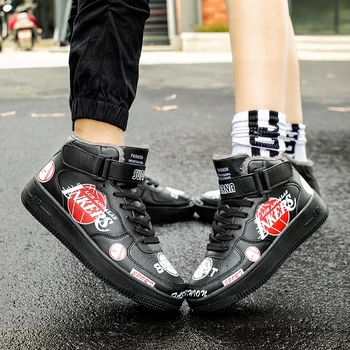 De Vânzare La Cald Mare Sus Pantofi De Skateboarding Iubitorii Respirabil Dantela-Up Adidași Casual Moda Graffiti Formatori Cuplu Plus Dimensiune 36-45