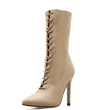2020 Sring Toamna de Moda Cizme Glezna Cizme Femei Subliniat de la Picior Toc Stiletto Pantofi Întinde Dantela-up cu Toc Botas mujer Pantofi
