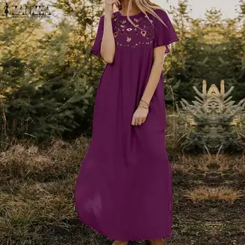 ZANZEA 2021 Moda Imprimate Rochie de Vara pentru Femei Sundress Elegant cu Maneci Scurte-Tunica Vestidos de sex Feminin O Gât Lung Haina Plus Dimensiune
