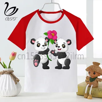 Dragoste fericit Panda Copil de Desene animate Drăguț Tricou Copii Maneca Scurta Îmbrăcăminte Amuzant Petrecere de Top Băieți și Fete de Animale cu Dragoste Tricou
