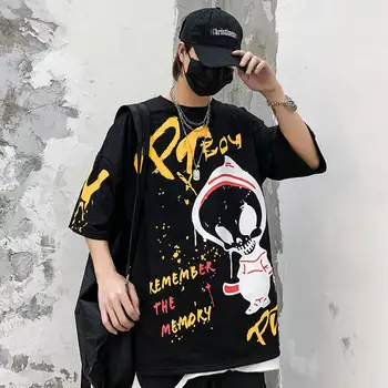 Coreeană Hip Hop Tricou De Vara De Sex Masculin Topuri Tricouri Casual Japonez Harajuku Tricou Streetwear High Street Scrisoare De Imprimare Tricouri Baieti