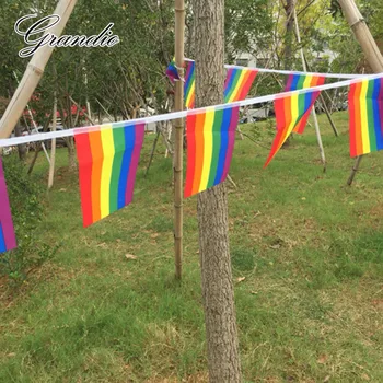 Agățat Steag LGBT 14x21cm Poliester 25 de Piese 7M Lungime Lesbiene Gay Pride Tipărite Acasă Decorative Steaguri și Bannere
