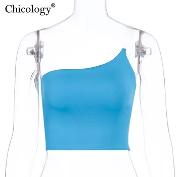 Chicology transparent pe un umăr cultură camis top sexy rochie fără mâneci scurte streetwear femei 2020 summer party festival de club haine